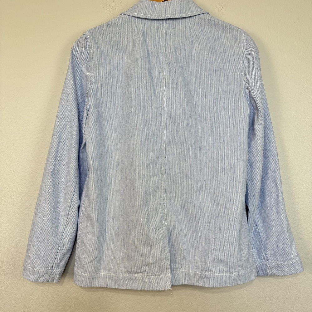 J Crew Blazer Women's 6 Blue Striped Seersucker Linen Blend Lightweight Relaxed - Picture 6 of 15